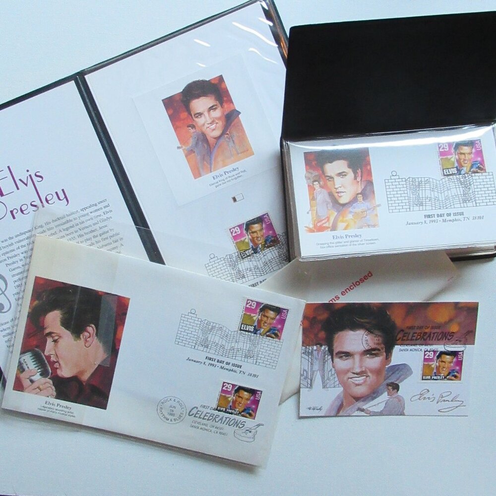 Elvis Presley, 1st Day Stamp Collectible lot, envelopes, postcard, Vintage 93